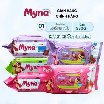 Gói Khăn Ướt Myna 550Gr Không Mùi Tiện Dụng - An Toàn - 3 Màu Lựa Chọn