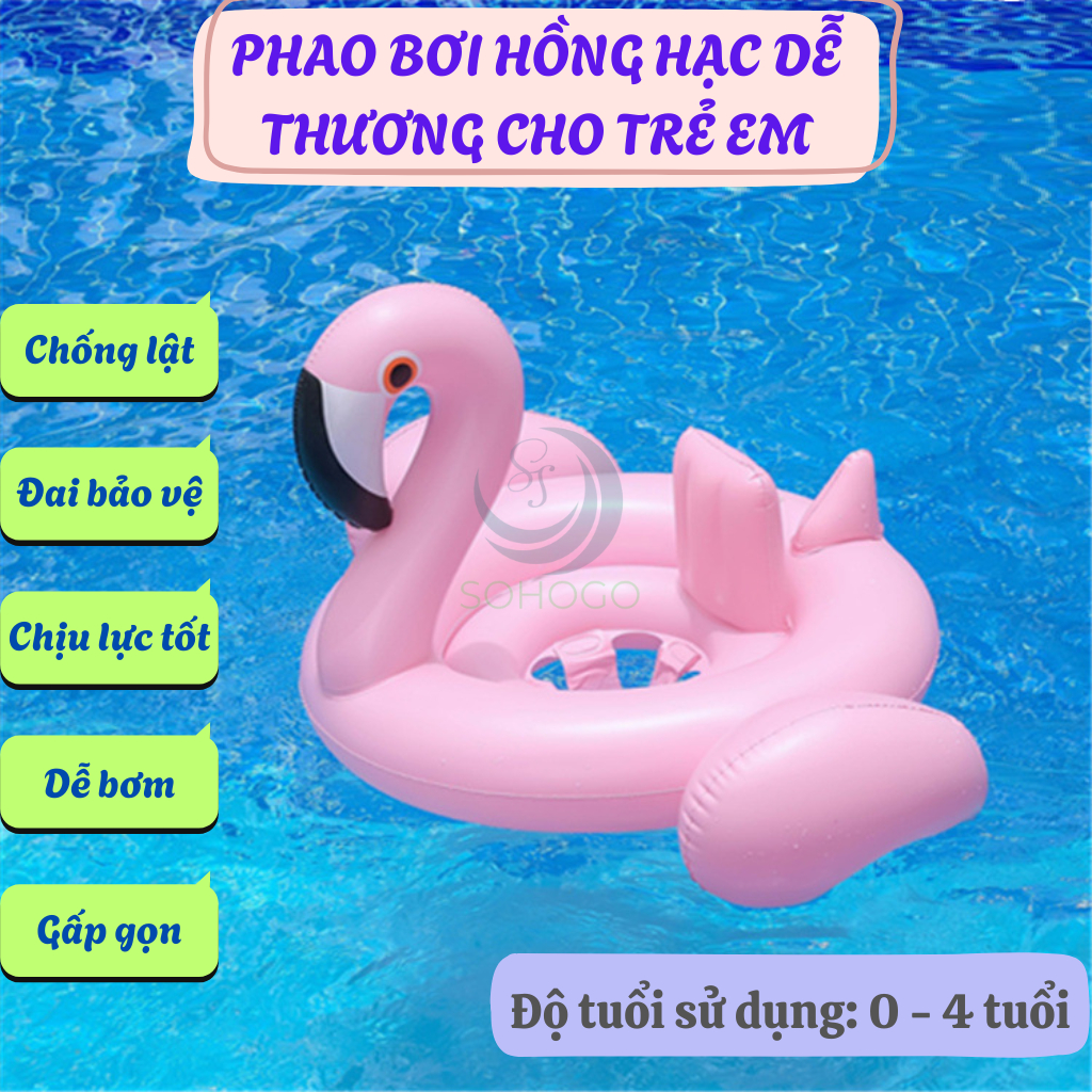 Phao Bơi Hồng Hạc Dễ Thương Cho Bé- Phao Hình Chim Hồng Hạc Đáng Yêu- Phao Bơi Trẻ Em Hình Thú Hồng 