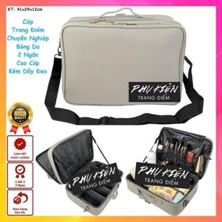 [SIZE 41CM] Cốp Đựng Dụng Cụ Đồ Makeup Bằng Da Có Dây Đeo - Màu Xám. Vali Đựng Mỹ Phẩm Trang Điểm Chuyên Nghiệp