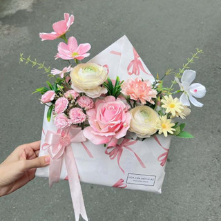 Phong Thư Hoa Lụa Handmade Cao Cấp Độc Đáo - Set Hoa Mini, Thiệp Viết Tay, Ảnh In Theo Yêu Cầu