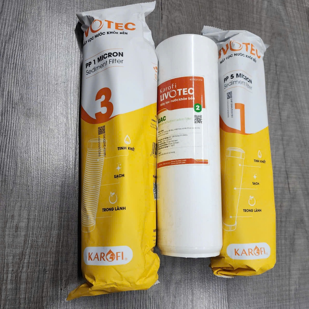Bộ lõi lọc nước, lõi lọc nước Karofi livotec 1,2,3, lõi lọc 1,2,3 karofi, bộ lõi máy lọc ro