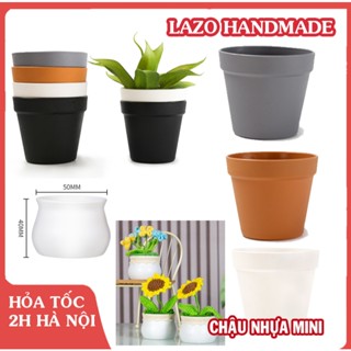 Chậu Nhựa Mini lDùng làm Chậu Cây Handmade để bàn Decor trang trí từ kẽm nhung hoặc len sợi