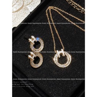 Vòng cổ, Dây chuyền, khuyên tai chữ H mặt tròn đính đá zircon titan cao cấp Loại 1