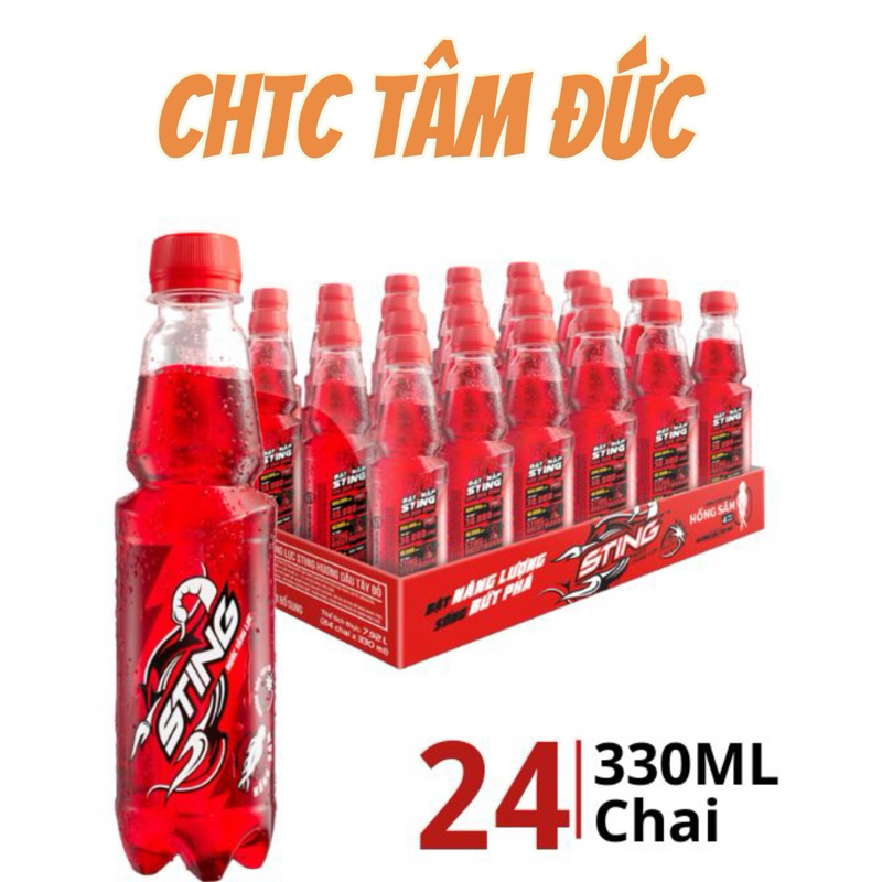 Thùng 24 Chai Nước Tăng Lực Sting Dâu (330ml/chai)