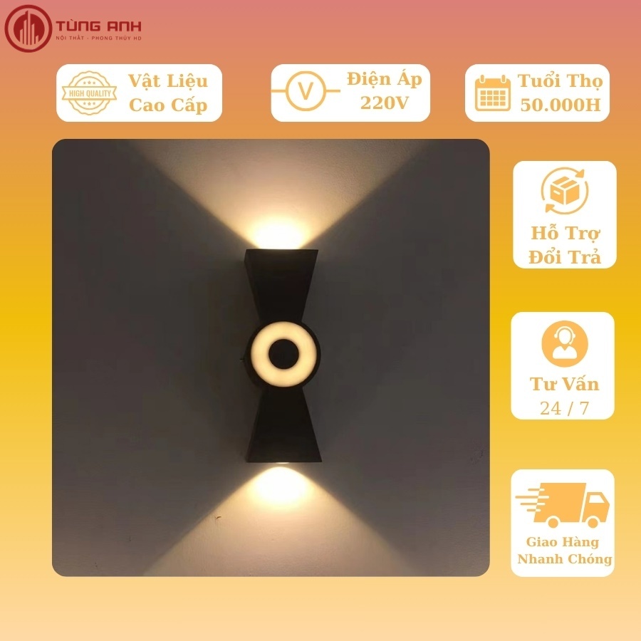 Đèn tường JLC19 8W - Ánh Sáng Vàng Ấm Áp - Chống Nước - Trang Trí Sân Vườn, Ban Công - Bảo Hành 1 Nă