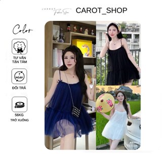  Váy 2 dây babydoll basic đính nơ 2 tầng by CarrotShop 