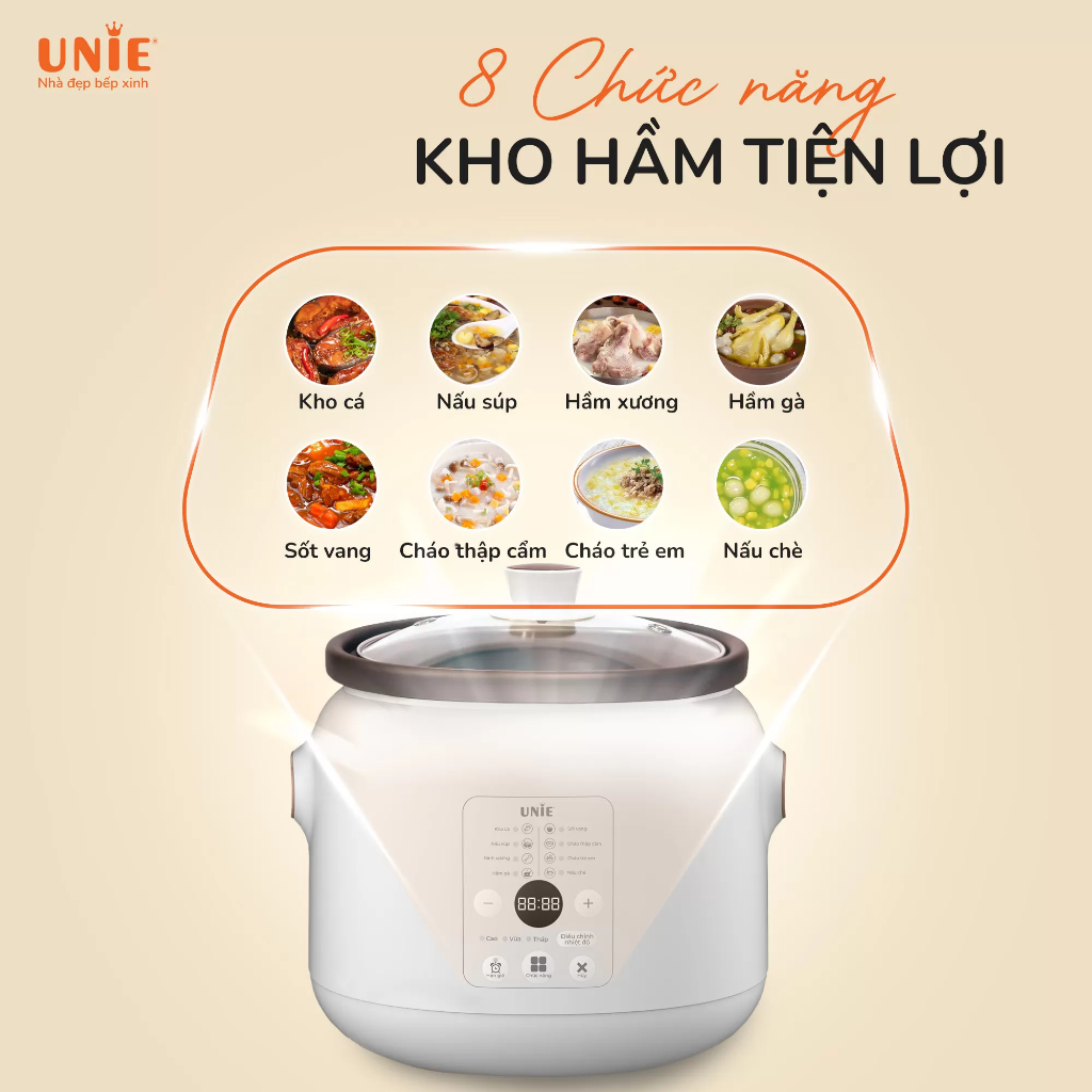 Nồi kho hầm chuyên dụng UNIE USC208 dung tích 2L, lòng nồi gốm Ceramic, bảo hành 12 tháng