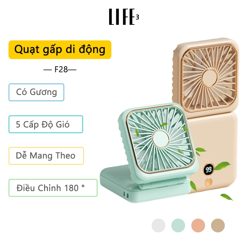 Quạt Cầm Tay 3Life F28 có màn hình kỹ thuật số LED Có Thể Sạc Lại Cầm Tay di động gió mạnh