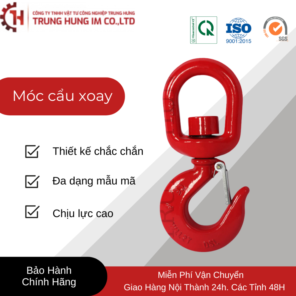 MÓC CẨU XOAY - 1, 2, 3, 5 TẤN  Móc Cẩu Chốt An Toàn – Chịu Lực Cao, Chất Liệu Siêu Bền