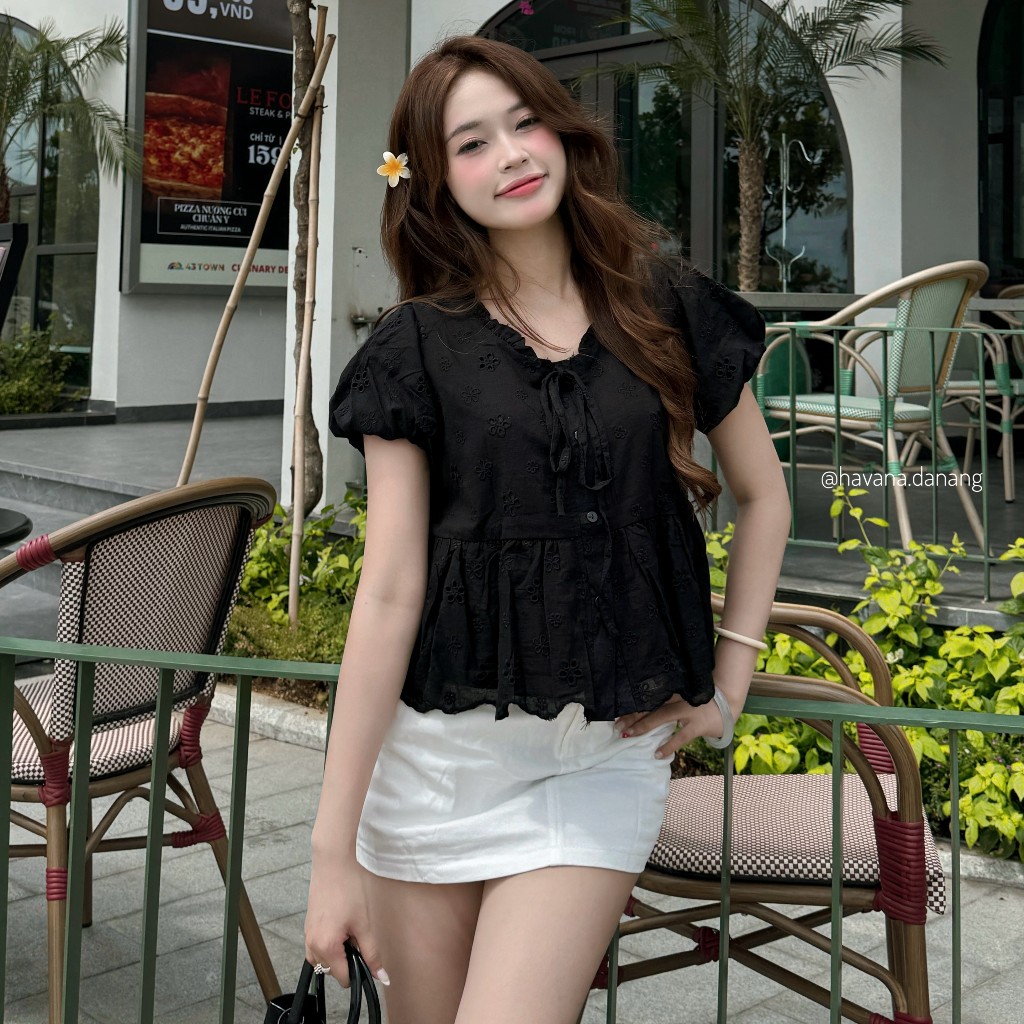 [CÓ BIGSIZE] Áo babydoll AIMEE thô boil phối cổ bèo tay bồng #499 HAVANA AO417 | BigBuy360 - bigbuy360.vn