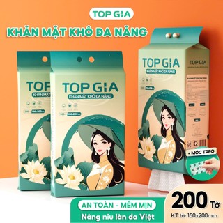   MỚI  Khăn mặt khô đa năng TopGia Sắc Việt 200 tờ rút mềm mịn thấm hút an toàn cho da 