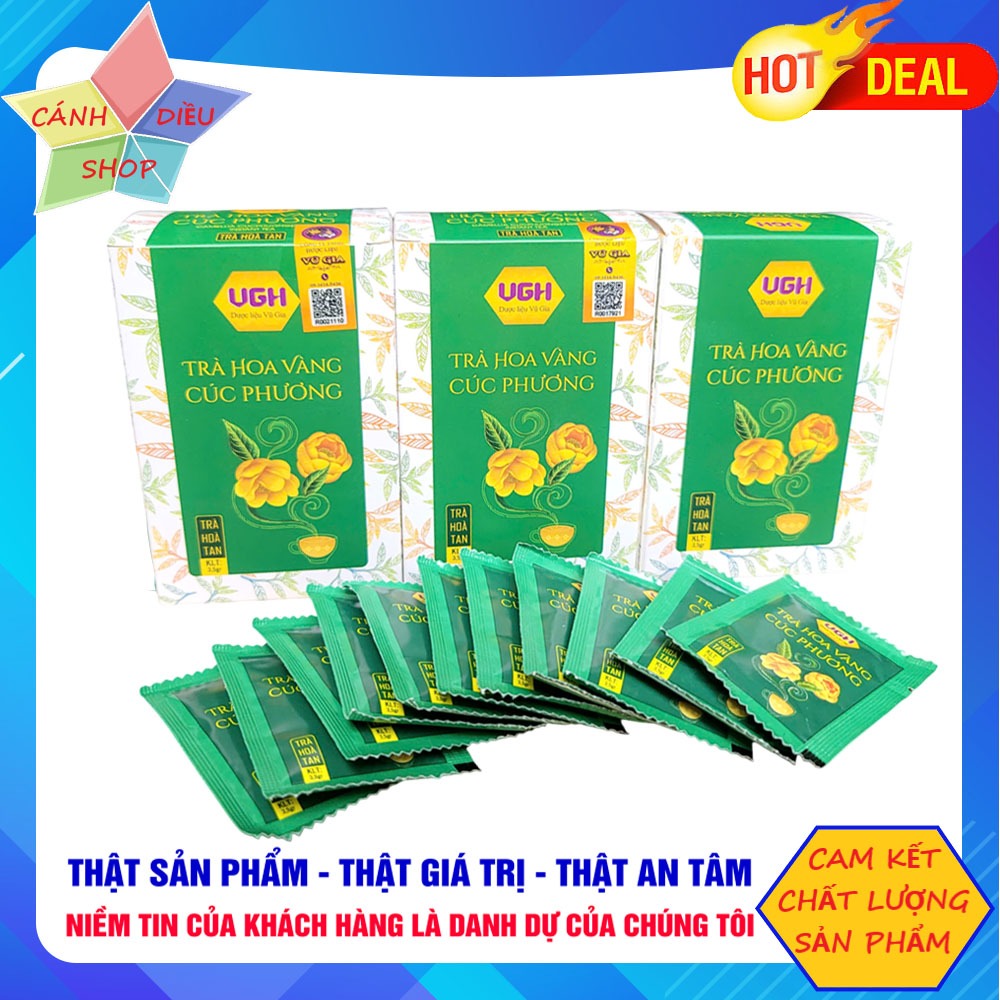 Trà Hoa Vàng Cúc Phương hộp 12 gói – Chiết xuất hoa & lá, hỗ trợ ngủ ngon, thanh lọc cơ thể