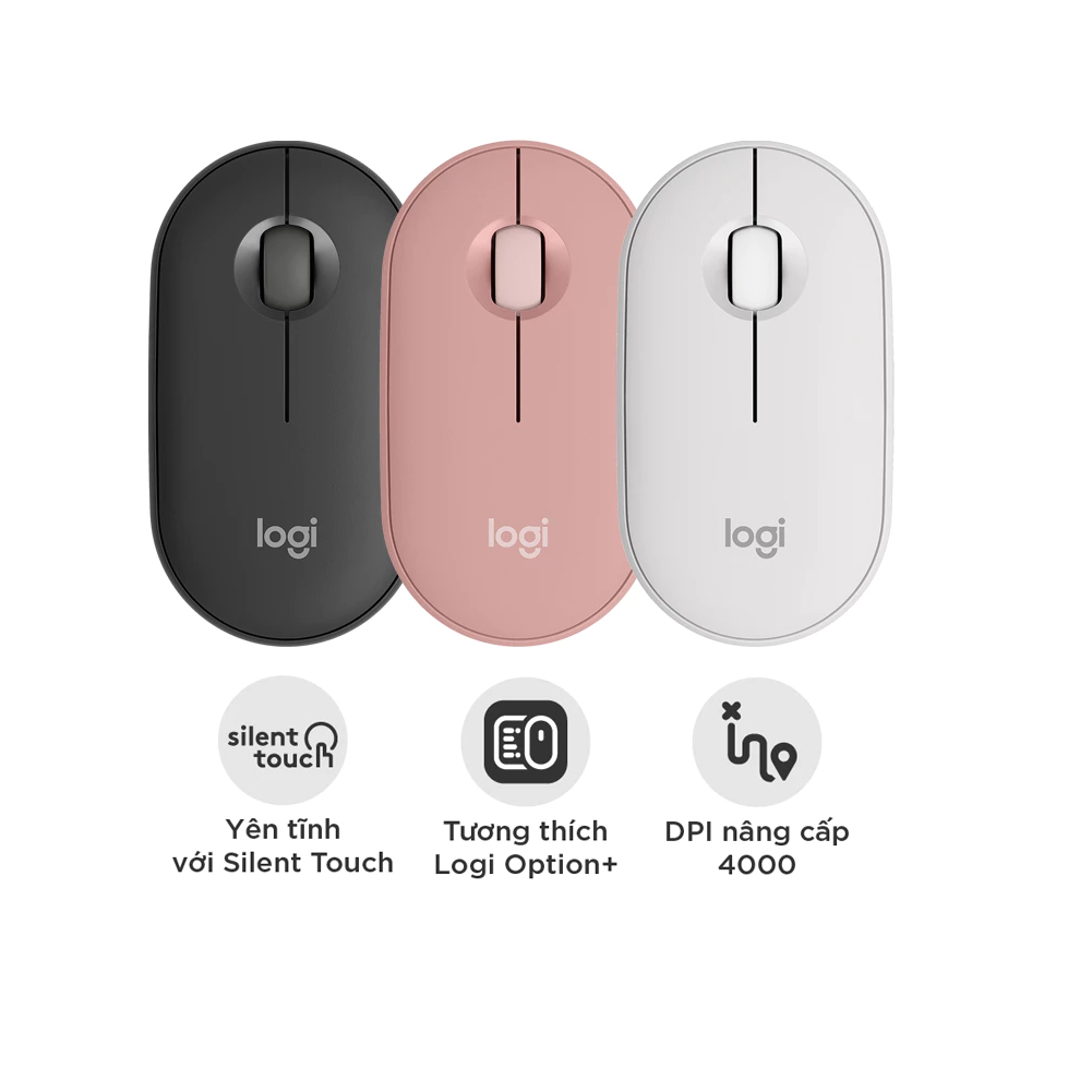Chuột Bluetooth Logitech M350s Pebble 2 Silent - Mỏng nhẹ, Nút tùy chỉnh, Easy-Switch, 4000DPI