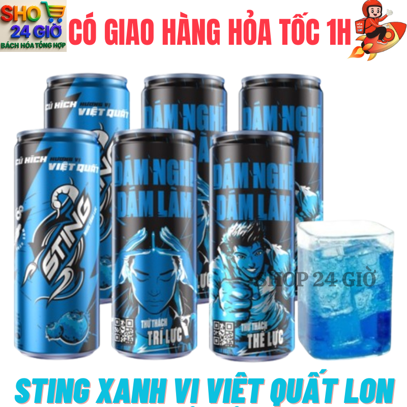 Nước Sting Xanh Vị Việt Quất 1 Lốc 6 Lon 320 Ml