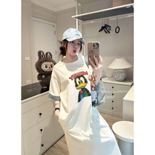 H2 Váy suông Mickey chất cotton tay ngắn form rộng dễ thương mặc nhà đi chơi thoáng mát thoải mái