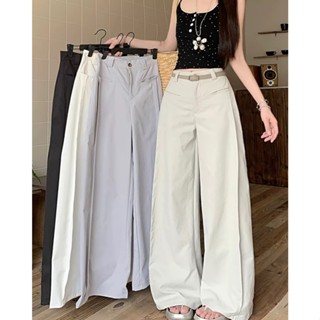    Bigsize 55-100kg  Quần dài ống rộng kaki bò túi chéo li sườn hack eo hông tôn dáng phong cách basic daily 