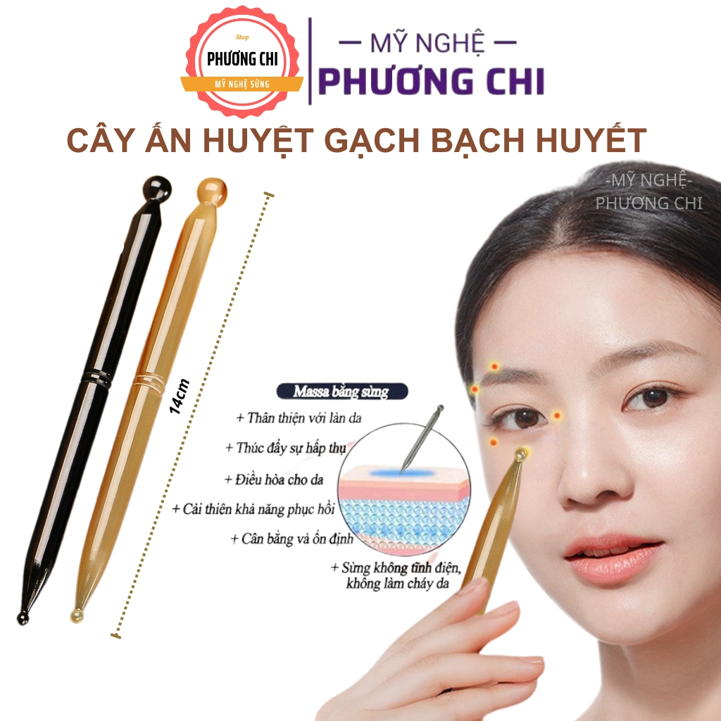 Cây Bút ấn huyệt gạch bạch huyết điện chuẩn massage, day ấn huyệt bằng sừng | Mỹ Nghệ Phương Chi