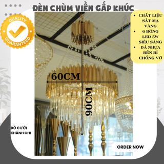 Đèn chùm viền gấp khúc giá rẻ đường kính 60cm dùng cho trang trí đám cưới nhà hàng khách sạn