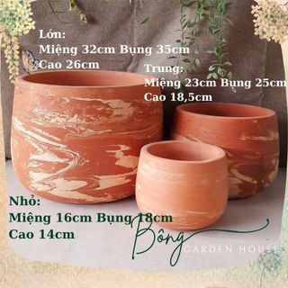 Chậu trồng cây, chậu đất nung nồi bầu size lớn mẫu loang màu Bông Garden House