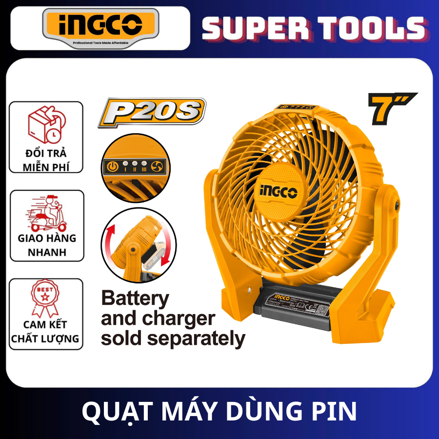 INGCO Quạt máy dùng pin 20V CFALI2007