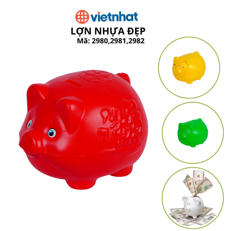 Lợn Nhựa Đút Tiền, Ống tiết kiệm tiền, Lợn nhựa Đẹp 3 Size Chính Hãng VIỆT NHẬT