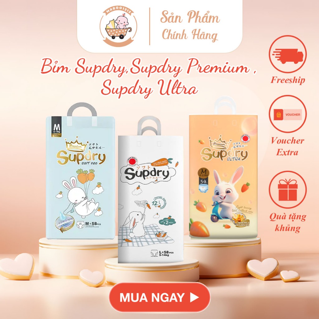 Bỉm SUPDRY, SUPDRY PREMIUM, SUPDRY ULTRA nội địa Trung quần dán size S72/M66/L60/M58/L52/XL46/XXL42/XXXL40