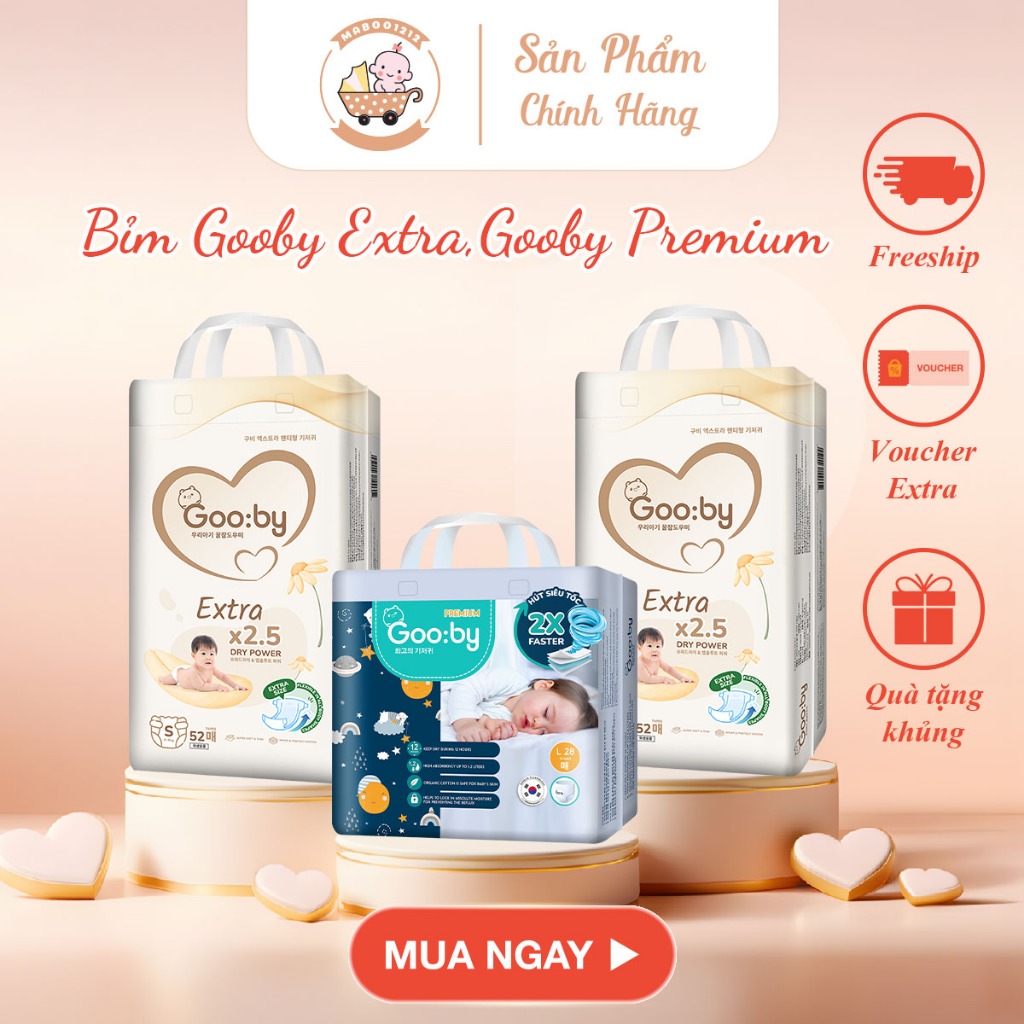 ( Không quà ) Bỉm GOOBY dán/quần S66/M60/L52/XL44/XXL40 / XXXL3
