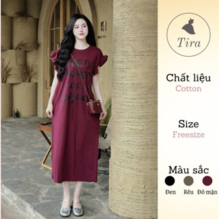 Đầm suông TIRA MAMA VCT1208 Váy bầu dáng dài mùa hè Đầm thun bầu tay bèo váy công sở Thời trang nữ