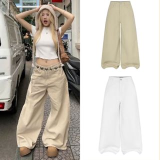  Quần jeans bò demin unisex nam nữ ống rộng 37cm tôn dáng cạp cao WIDE LE tôn dáng 