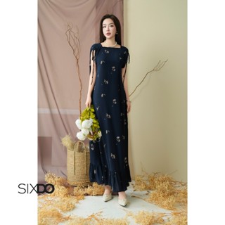 Đầm hoa suông đuôi cá SIXDO (Dark Navy Floral Flared Dress)