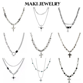  Dây Chuyền Mạ Bạc Phong Cách Hip Hop Makijewely Vòng Cổ Unisex Titan Không Gỉ Cho Nam Nữ 