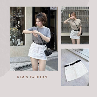 Chân váy jean nữ đinh 2 bên túi hộp màu trắng, lưng cao có quần bảo hộ chất jean dày dặn