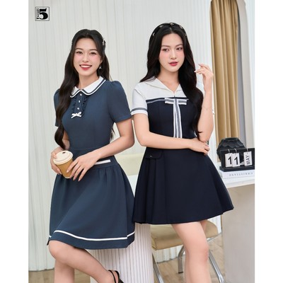 Đầm nữ Twentyfive thiết kế cổ sen phối hai nắp túi giả, đính nơ xinh xắn trước ngực DH130