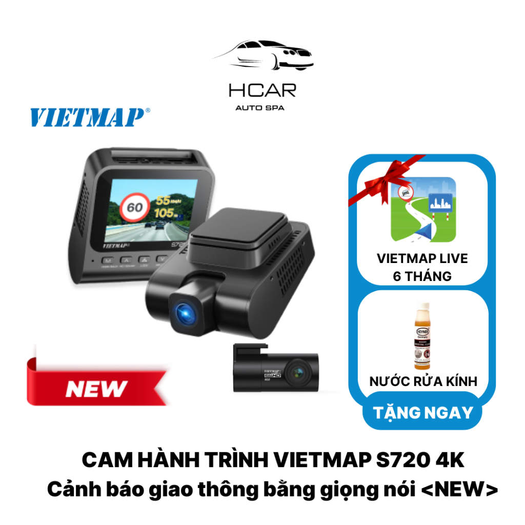 Camera hành trình ô tô VIETMAP S720 CẢNH BÁO GIAO THÔNG bằng giọng nói, độ phân giải 4K