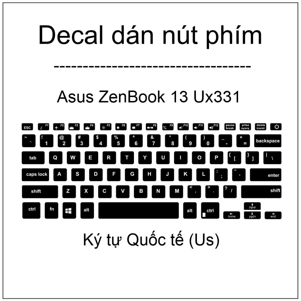 Decal dán nút phím Quốc tế ( Us ) , Nhật sang Us cho máy Asus ZenBook 13 UX331
