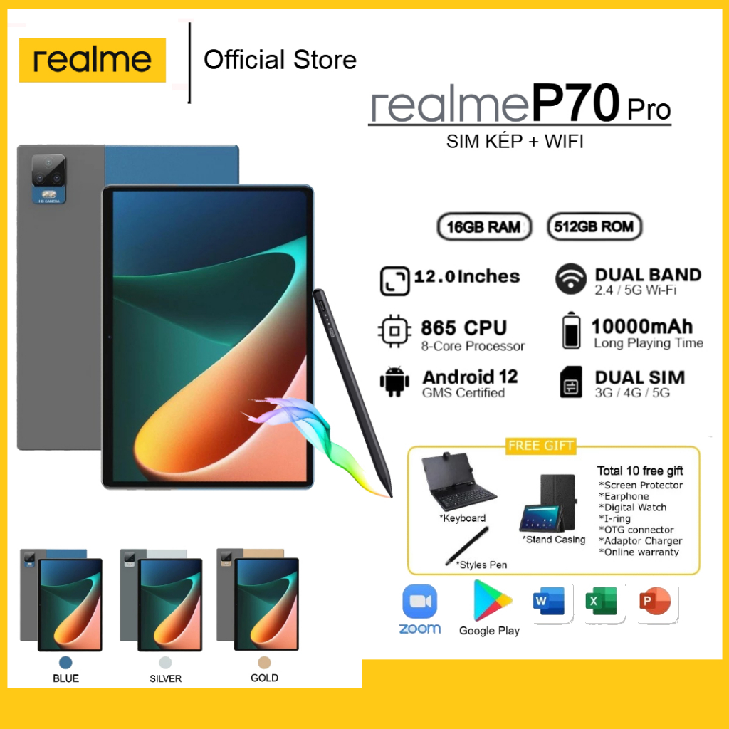 🔥MÁY TÍNH BẢNG CHƠI GAME🔥 2025 Realme Pad 70 |RAM 16GB 512GB ROM | Snapdragon 865 | 20000mAh | Khe cắm SIM kép | BigBuy360 - bigbuy360.vn