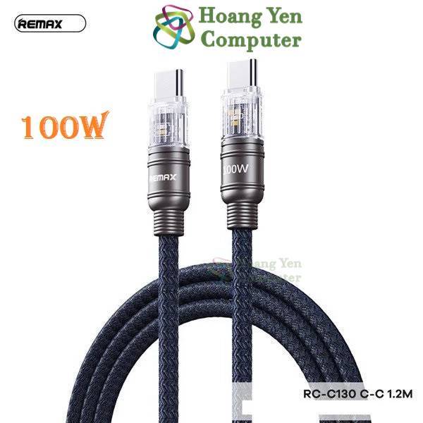 Cáp Sạc Nhanh Type C to Type C Remax RC-C130 (100W, Dây Dù 1.2M) - BH 6 Tháng