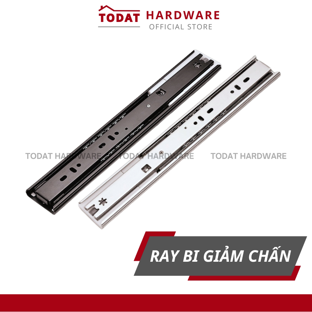 [Giảm chấn 4510] Bộ 2 thanh ray trượt ngăn kéo tủ, Hốc tủ, Ray bi 3 tầng loại giảm chấn HONGFA