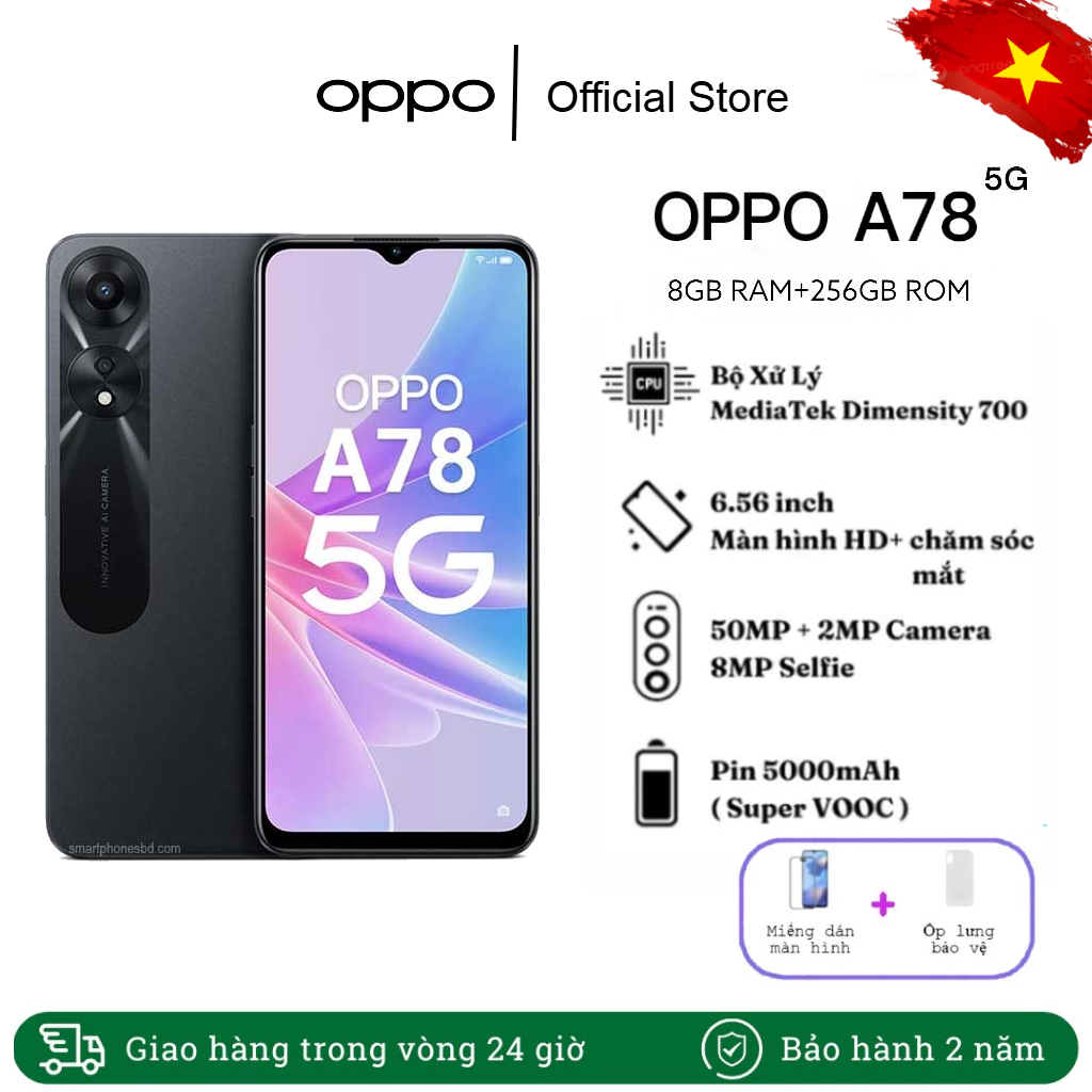 🔥Điện thoại OPPO A78 - RAM 8GB, ROM 256GB, nhập khẩu chính hãng, bảo hành 5 năm