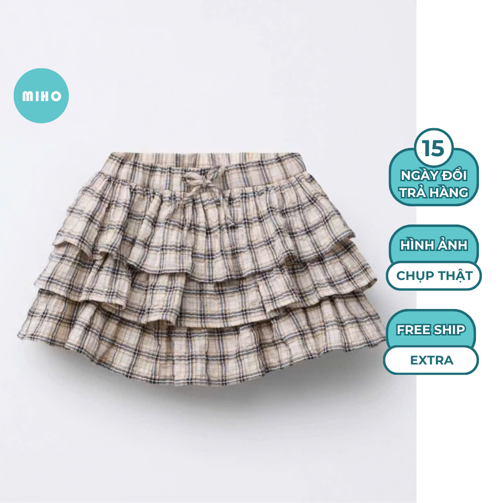 Chân váy kẻ xoè tầng eo chun Miho House