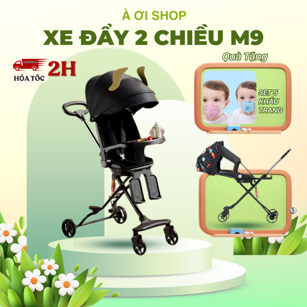 (Hỏa tốc HCM) Xe đẩy M8 - M9 du lịch gấp gọn hai chiều phiên bản nâng cấp, mẫu mới 2024 đảo chiều, g