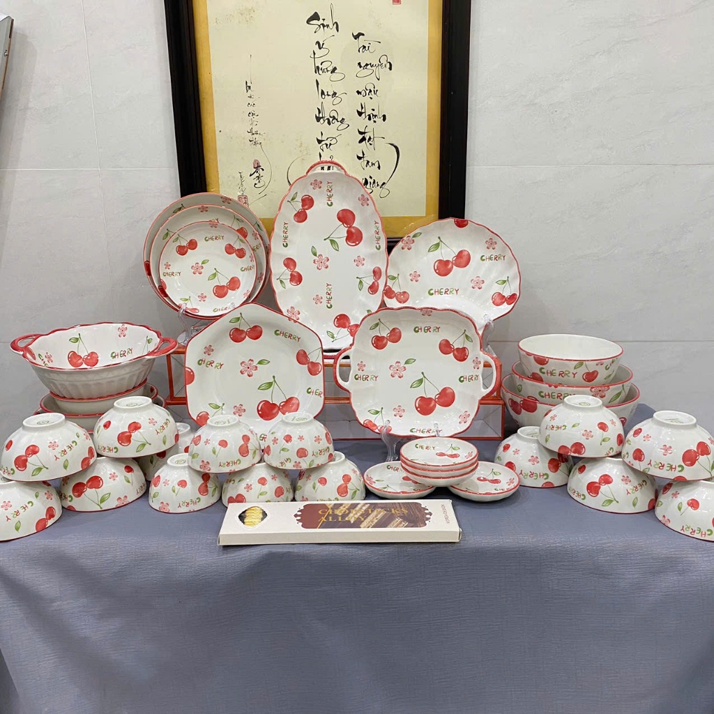 Bộ Chén Tô Dĩa Gốm Sứ Cherry Lẻ Món - Họa tiết dễ thương, tươi mới