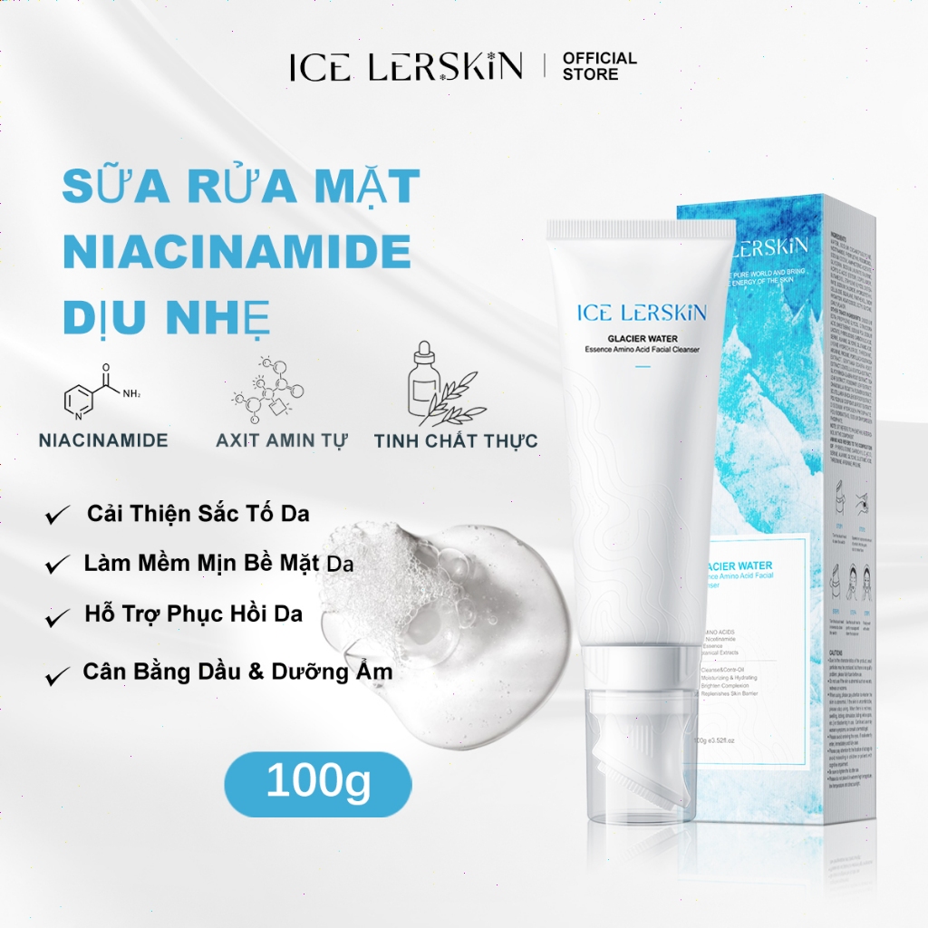 Dưỡng Trắng & Kiểm Soát Dầu ICE LERSKIN Sữa Rửa Mặt Niacinamide Ngừa Mụn Cấp Ẩm Dịu Nhẹ Cho Da Dầu N