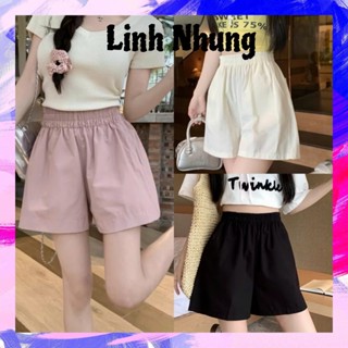 Quần đùi ống rộng nữ lưng cao cạp thun chun vải đũi dáng sooc mặc ở nhà thể thao- Quần short nữ cạp cao