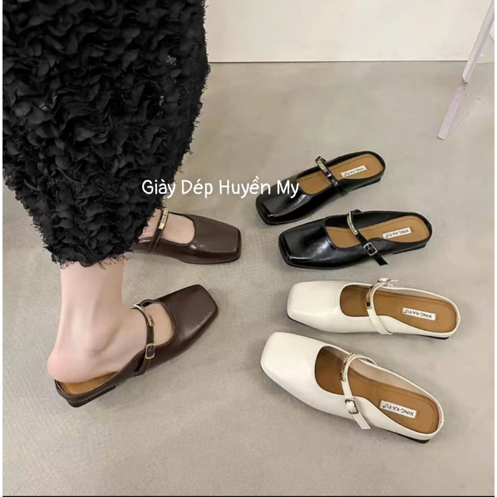 Giày Sục Nữ Mũi Vuông Quai Ngang Da Mềm Cao Cấp ( TT23 )