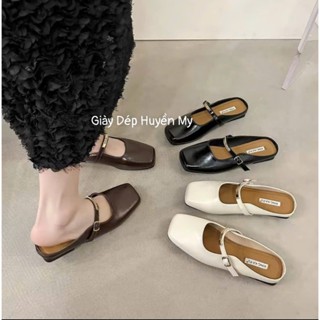  Giày Sục Nữ Mũi Vuông Quai Ngang Da Mềm Cao Cấp   TT23   