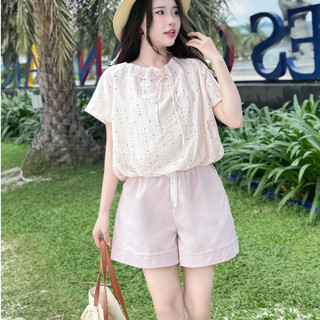 Quần short nữ cạp chun dây rút ren nữ tính đi biển MCHIC P64S25H013