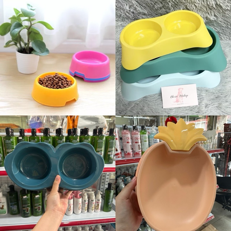 Chén, Tô, Bát nhựa đơn, đôi, hình tròn, hình thang chó mèo thú cưng