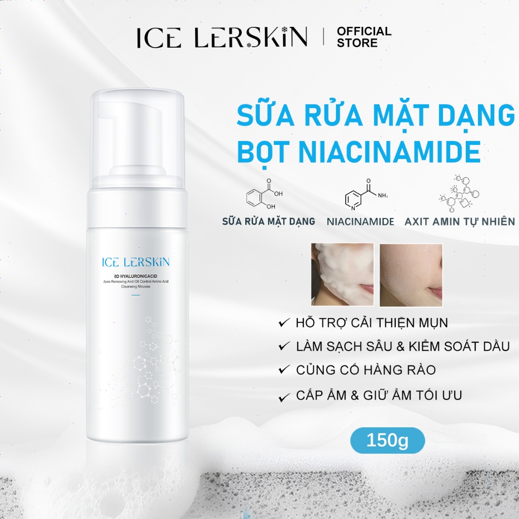 Ngừa Mụn & Kiểm Soát Dầu ICE LERSKIN Sữa Rửa Mặt Dạng Bọt Axit Salicylic + Niacinamide Cho Da Dầu Nh
