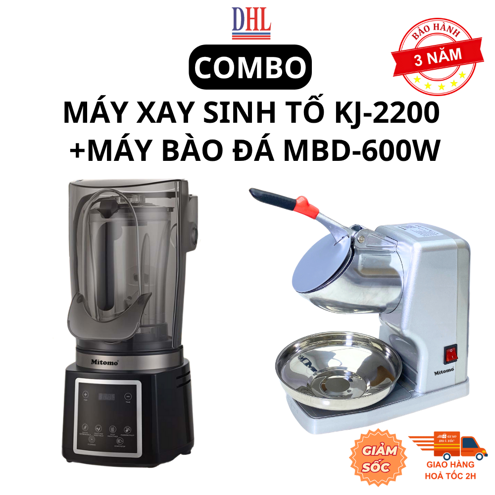 [Combo Giải Nhiệt] Máy Xay Sinh Tố KJ-2200 + Máy Bào Đá Mitomo 600 MAX – Làm Smoothie, Đá Bào, Sinh 